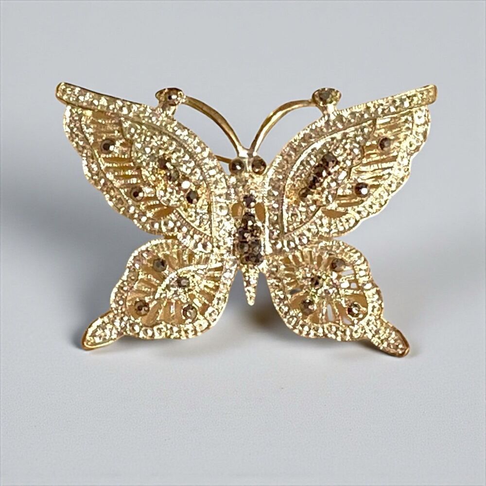 Vintage Monet Gold Tone Rhinestone Pin Butterfly Brooch